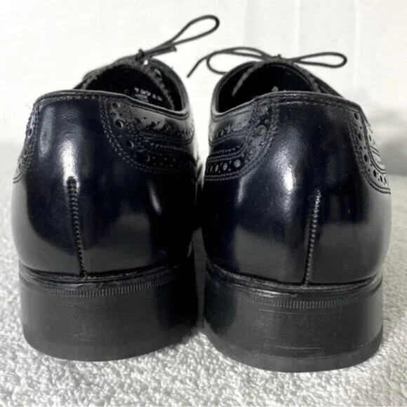 Vintage Florsheim Black Leather Lexington Wingtip Oxford Lace Up Dress Shoes 7D - Picture 6 of 14